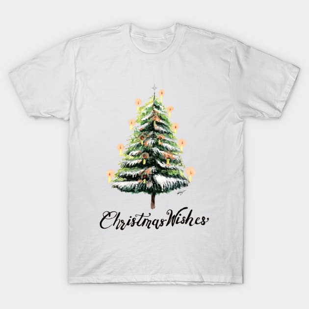 Handpainted Watercolor Christmas Tree Painting T-Shirt by pinkart666